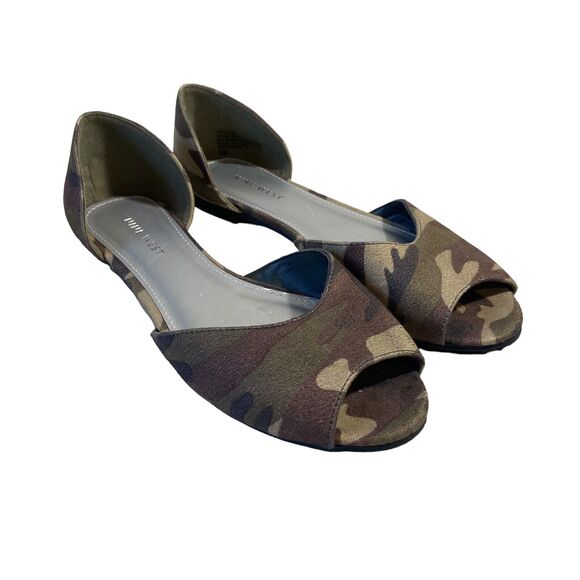 Women’s 6 M Nine West Penelope Camouflage Peep-Toe Open Toe Ballet Flats Suede - Picture 1 of 9